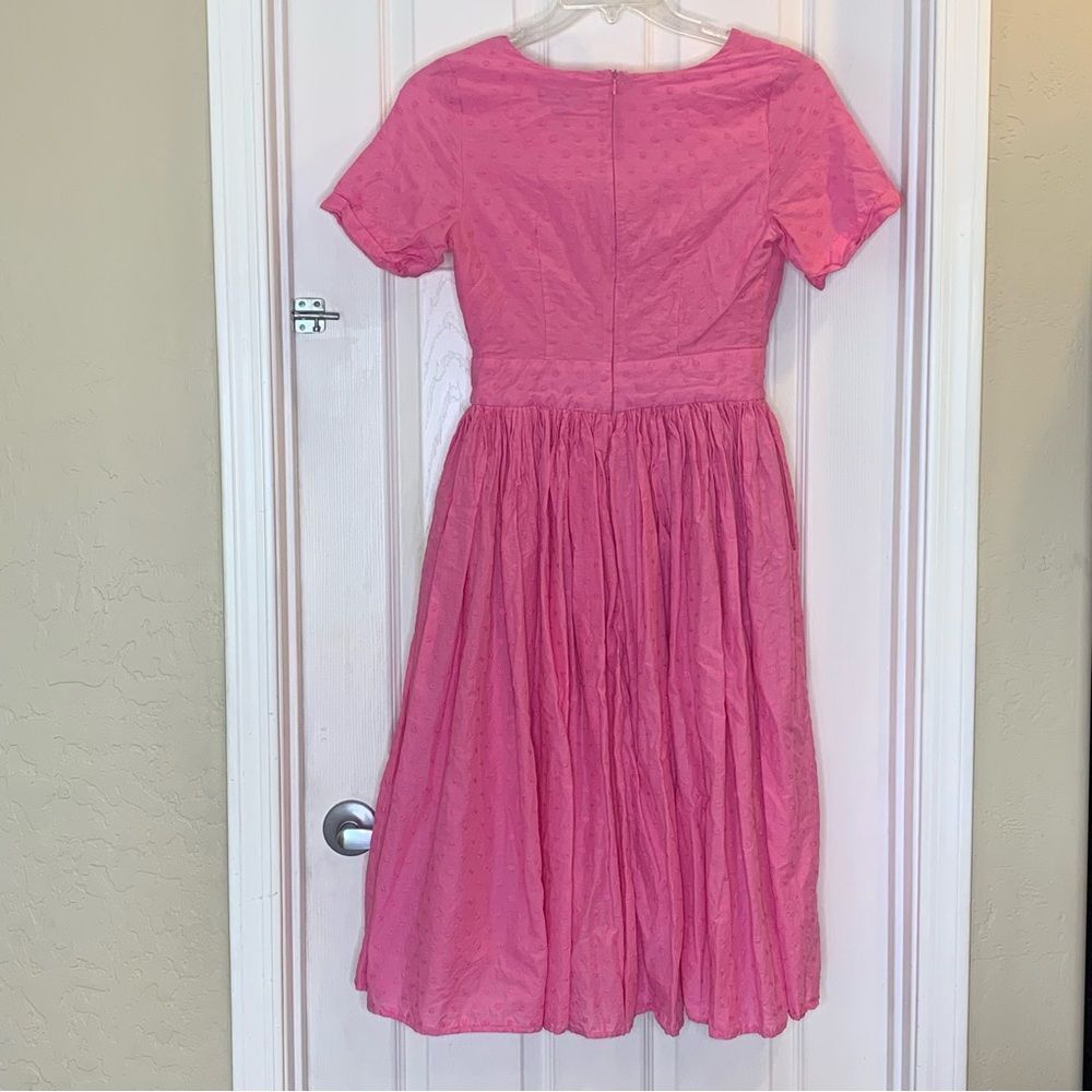 ModCloth Fabulous Fit and Flare Textured Fabric Shirt Pink Midi Dress Size 2 - Picture 13 of 13